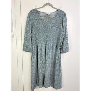 Croft And Barrow Dress Smocked A Line Long Sleeve Micro Floral Modest Midi